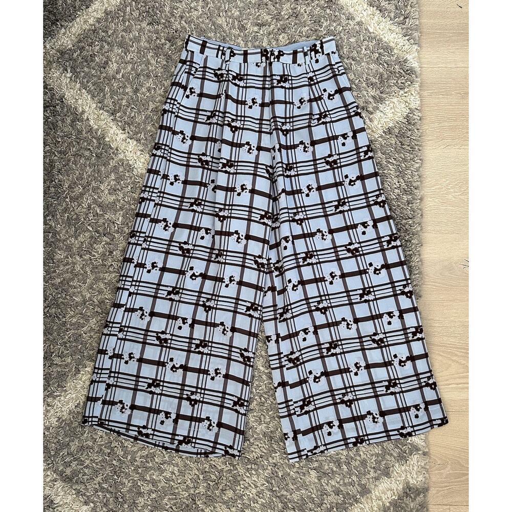 Baum Und Pferdgarten Check Floral Wide Leg Culotte Pants Cropped Flowy